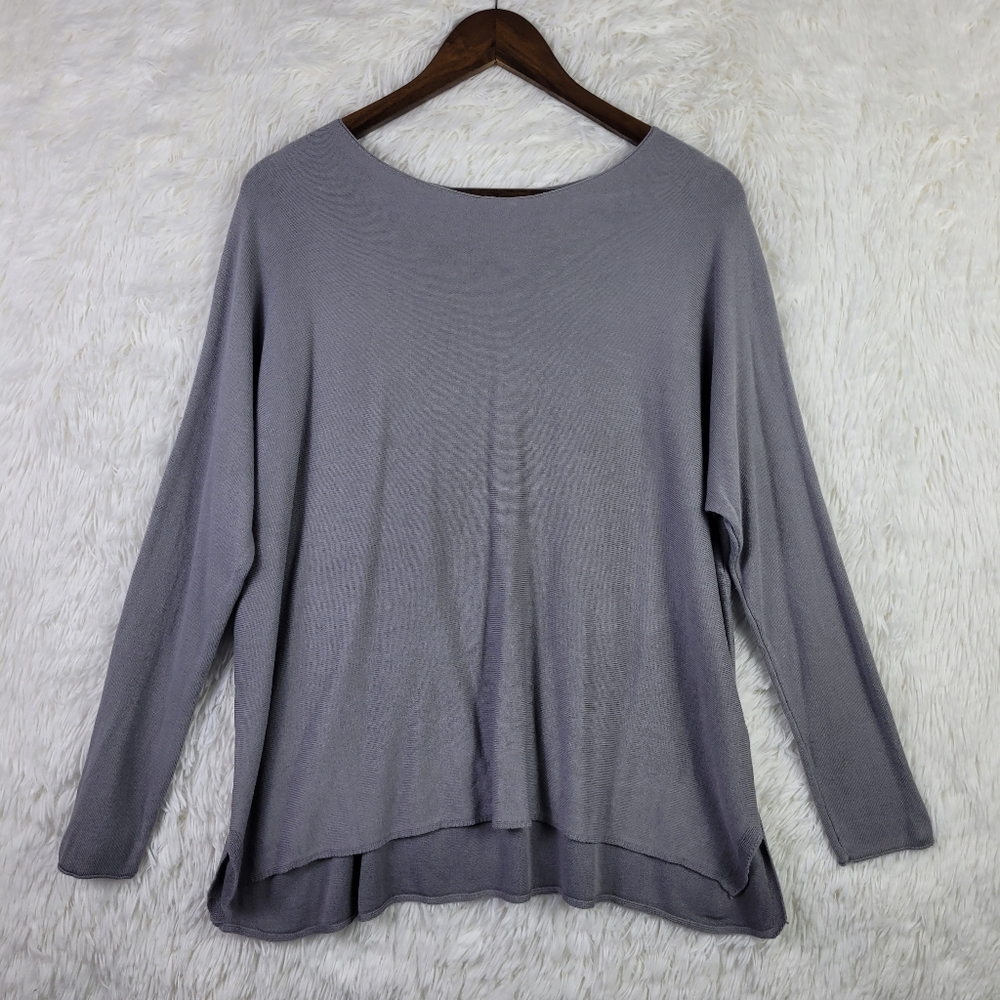 Raw Moda Womens L Gray LS Boat Neck Tunic‎ Top Made In Italy Quiet Luxury